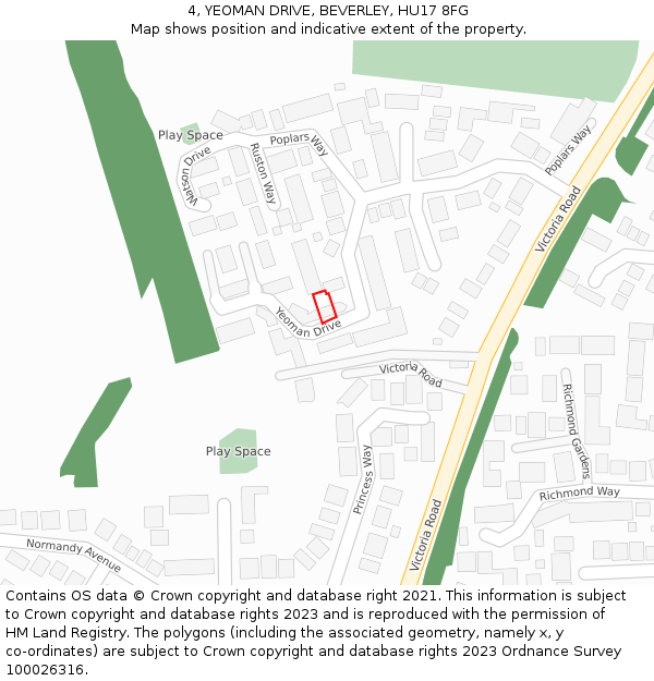 4, YEOMAN DRIVE, BEVERLEY, HU17 8FG: Location map and indicative extent of plot