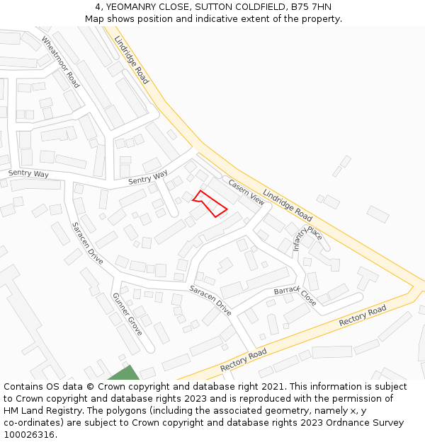 4, YEOMANRY CLOSE, SUTTON COLDFIELD, B75 7HN: Location map and indicative extent of plot