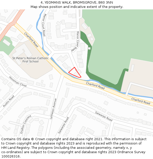 4, YEOMANS WALK, BROMSGROVE, B60 3NN: Location map and indicative extent of plot