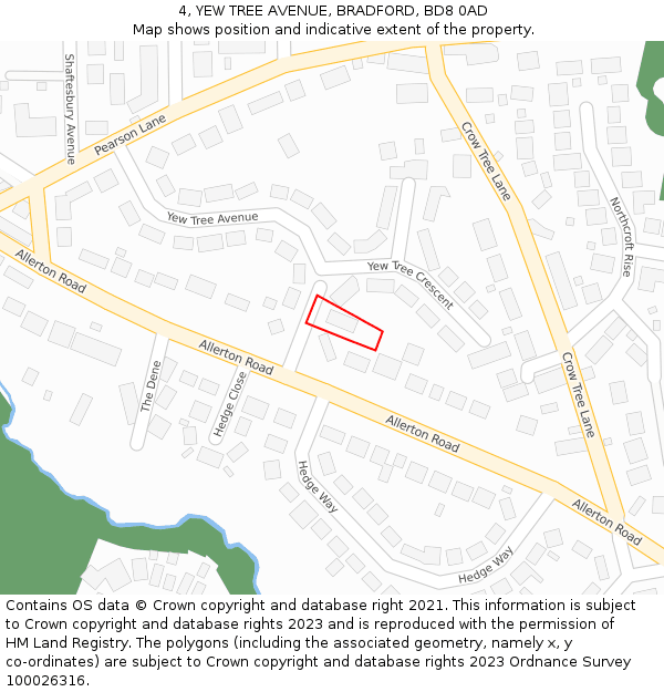 4, YEW TREE AVENUE, BRADFORD, BD8 0AD: Location map and indicative extent of plot