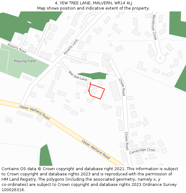 4, YEW TREE LANE, MALVERN, WR14 4LJ: Location map and indicative extent of plot