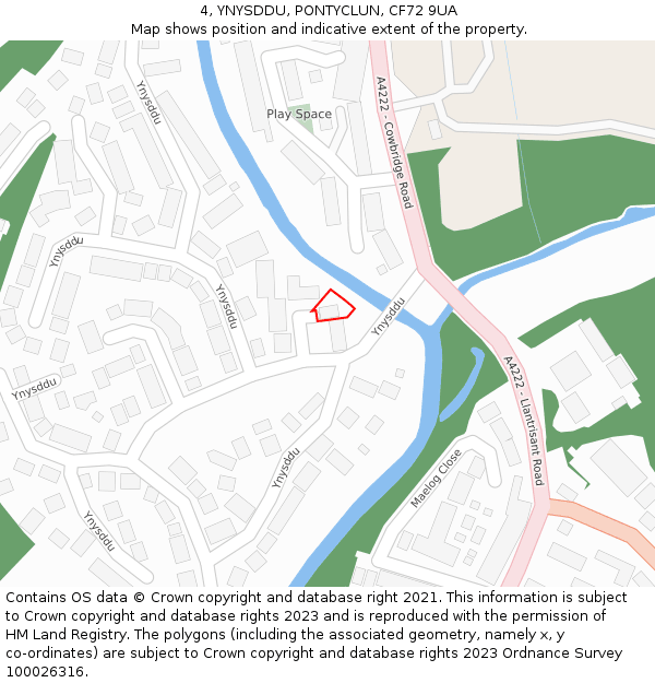 4, YNYSDDU, PONTYCLUN, CF72 9UA: Location map and indicative extent of plot