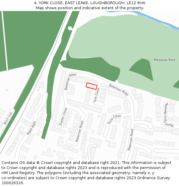4, YORK CLOSE, EAST LEAKE, LOUGHBOROUGH, LE12 6HA: Location map and indicative extent of plot