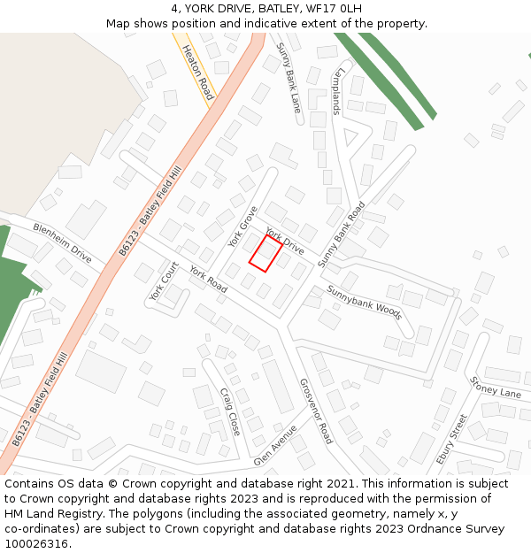 4, YORK DRIVE, BATLEY, WF17 0LH: Location map and indicative extent of plot