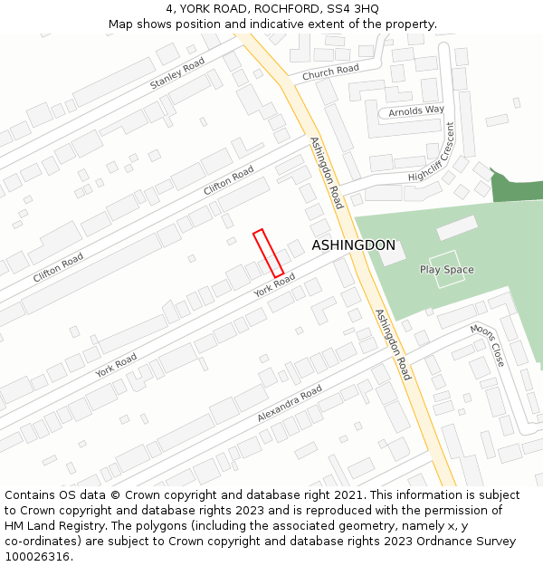 4, YORK ROAD, ROCHFORD, SS4 3HQ: Location map and indicative extent of plot