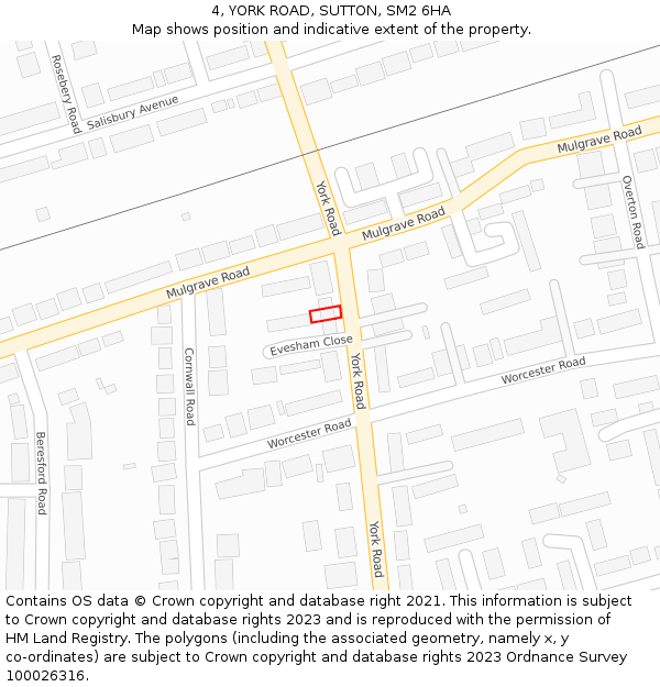 4, YORK ROAD, SUTTON, SM2 6HA: Location map and indicative extent of plot
