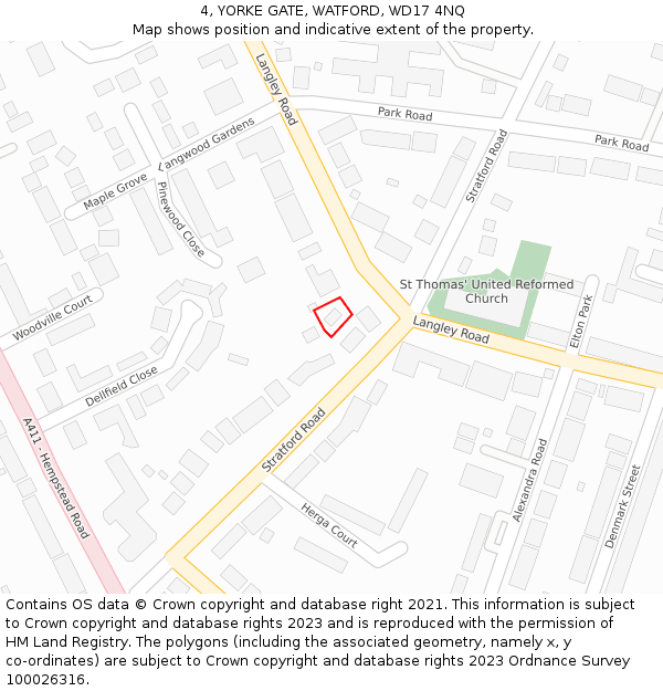 4, YORKE GATE, WATFORD, WD17 4NQ: Location map and indicative extent of plot