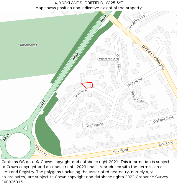 4, YORKLANDS, DRIFFIELD, YO25 5YT: Location map and indicative extent of plot