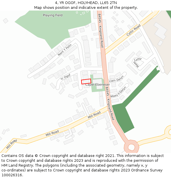 4, YR OGOF, HOLYHEAD, LL65 2TN: Location map and indicative extent of plot