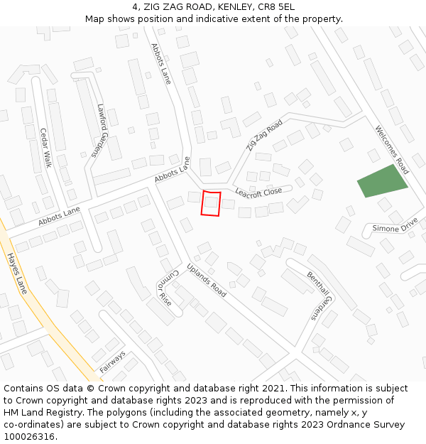 4, ZIG ZAG ROAD, KENLEY, CR8 5EL: Location map and indicative extent of plot