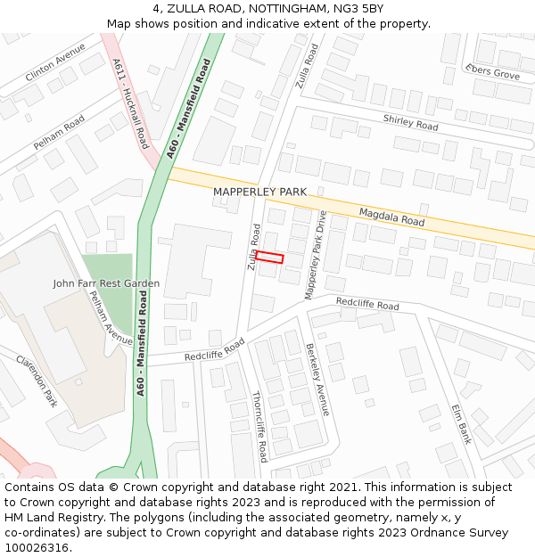 4, ZULLA ROAD, NOTTINGHAM, NG3 5BY: Location map and indicative extent of plot