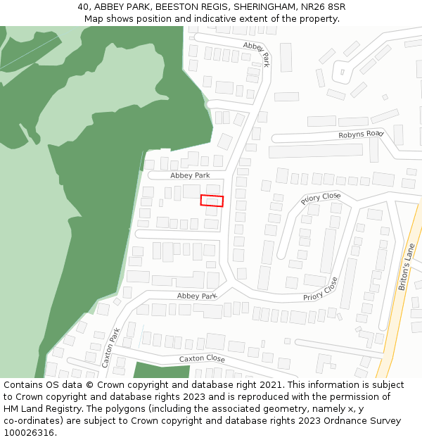 40, ABBEY PARK, BEESTON REGIS, SHERINGHAM, NR26 8SR: Location map and indicative extent of plot