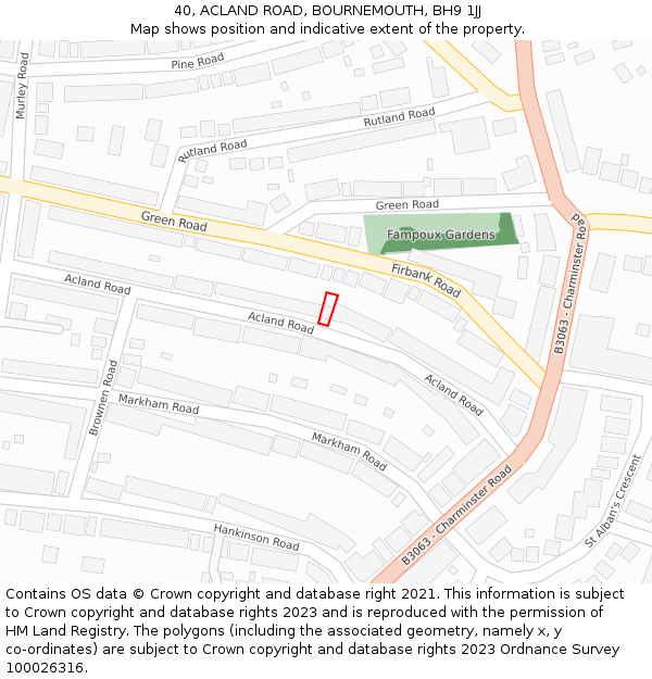 40, ACLAND ROAD, BOURNEMOUTH, BH9 1JJ: Location map and indicative extent of plot