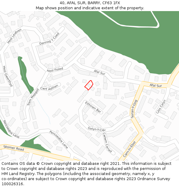 40, AFAL SUR, BARRY, CF63 1FX: Location map and indicative extent of plot