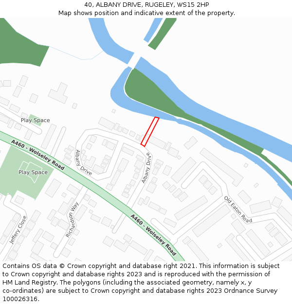 40, ALBANY DRIVE, RUGELEY, WS15 2HP: Location map and indicative extent of plot