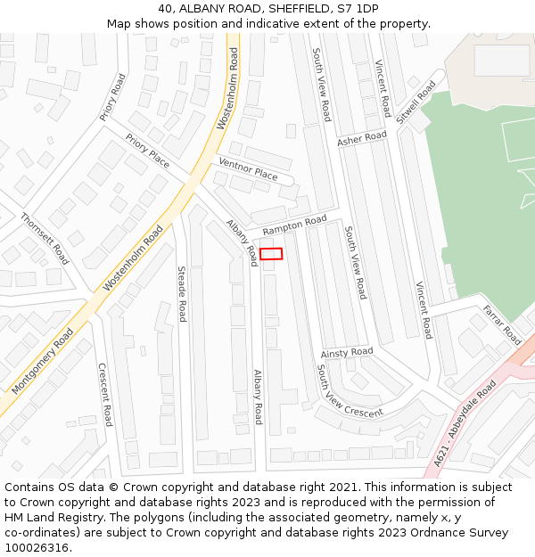 40, ALBANY ROAD, SHEFFIELD, S7 1DP: Location map and indicative extent of plot