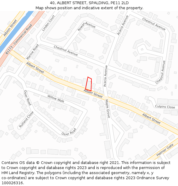 40, ALBERT STREET, SPALDING, PE11 2LD: Location map and indicative extent of plot