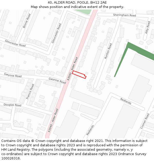 40, ALDER ROAD, POOLE, BH12 2AE: Location map and indicative extent of plot