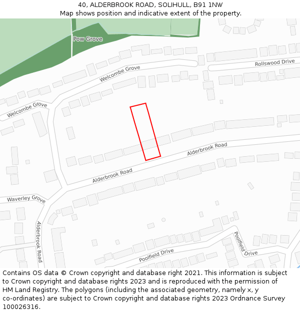 40, ALDERBROOK ROAD, SOLIHULL, B91 1NW: Location map and indicative extent of plot