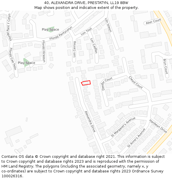 40, ALEXANDRA DRIVE, PRESTATYN, LL19 8BW: Location map and indicative extent of plot