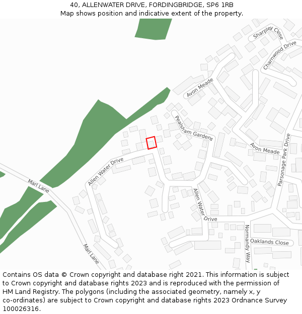 40, ALLENWATER DRIVE, FORDINGBRIDGE, SP6 1RB: Location map and indicative extent of plot