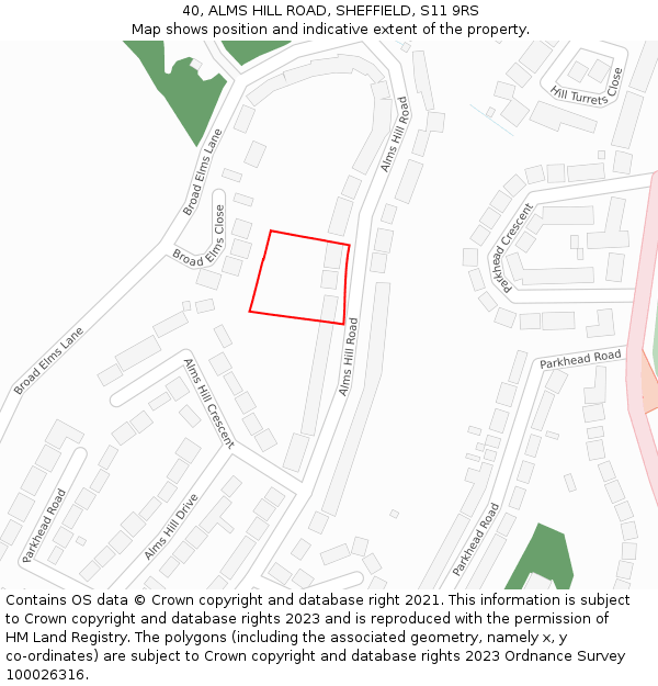 40, ALMS HILL ROAD, SHEFFIELD, S11 9RS: Location map and indicative extent of plot