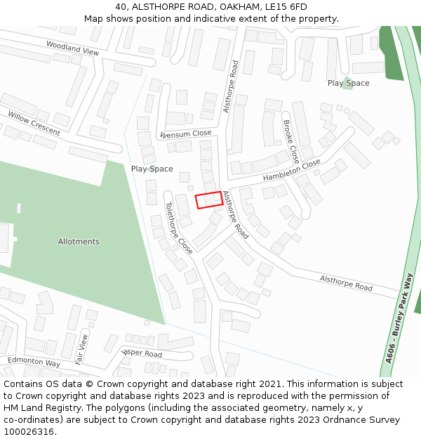 40, ALSTHORPE ROAD, OAKHAM, LE15 6FD: Location map and indicative extent of plot