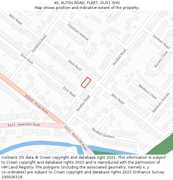40, ALTON ROAD, FLEET, GU51 3HN: Location map and indicative extent of plot