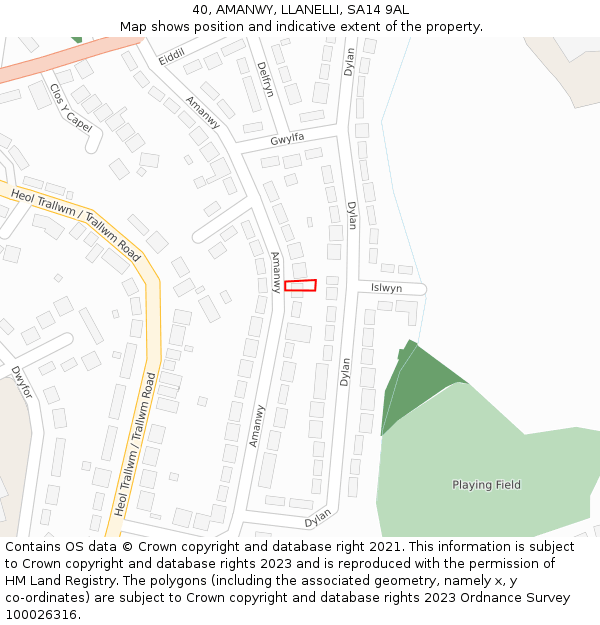 40, AMANWY, LLANELLI, SA14 9AL: Location map and indicative extent of plot