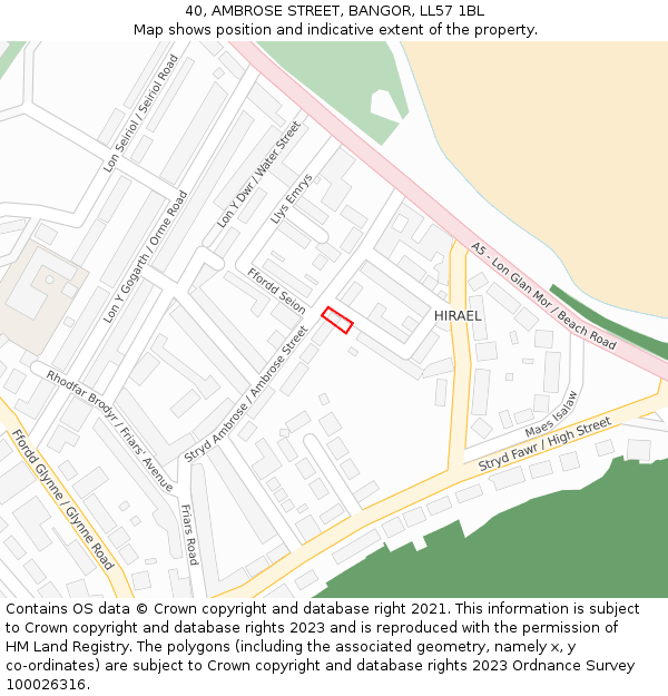 40, AMBROSE STREET, BANGOR, LL57 1BL: Location map and indicative extent of plot