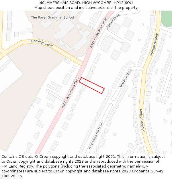 40, AMERSHAM ROAD, HIGH WYCOMBE, HP13 6QU: Location map and indicative extent of plot