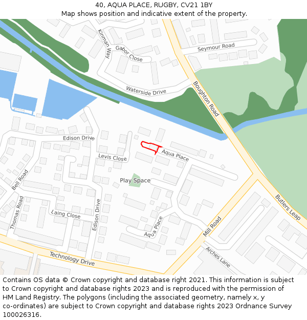 40, AQUA PLACE, RUGBY, CV21 1BY: Location map and indicative extent of plot