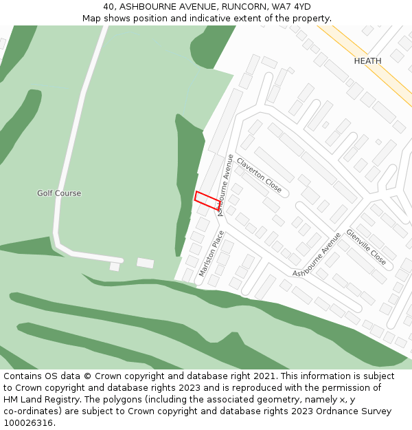 40, ASHBOURNE AVENUE, RUNCORN, WA7 4YD: Location map and indicative extent of plot