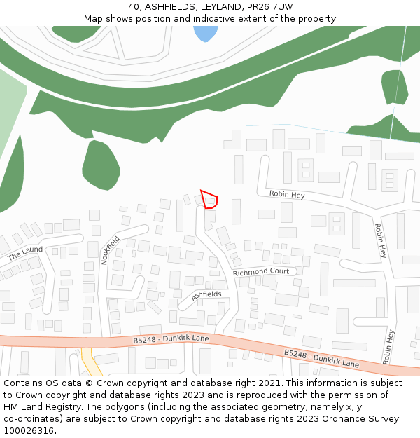 40, ASHFIELDS, LEYLAND, PR26 7UW: Location map and indicative extent of plot