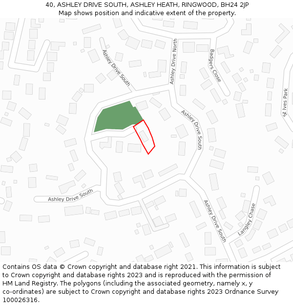 40, ASHLEY DRIVE SOUTH, ASHLEY HEATH, RINGWOOD, BH24 2JP: Location map and indicative extent of plot