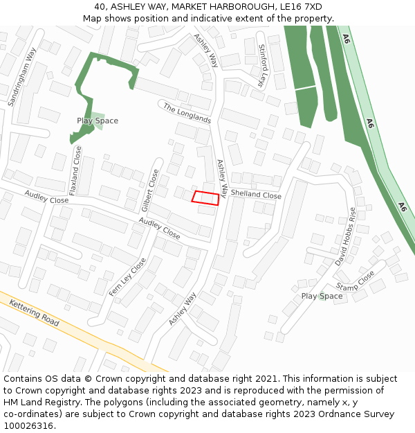 40, ASHLEY WAY, MARKET HARBOROUGH, LE16 7XD: Location map and indicative extent of plot