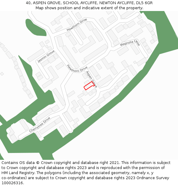 40, ASPEN GROVE, SCHOOL AYCLIFFE, NEWTON AYCLIFFE, DL5 6GR: Location map and indicative extent of plot