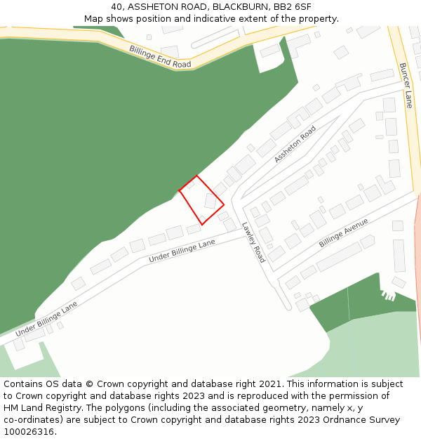 40, ASSHETON ROAD, BLACKBURN, BB2 6SF: Location map and indicative extent of plot