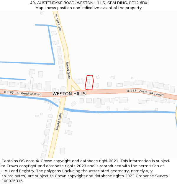 40, AUSTENDYKE ROAD, WESTON HILLS, SPALDING, PE12 6BX: Location map and indicative extent of plot