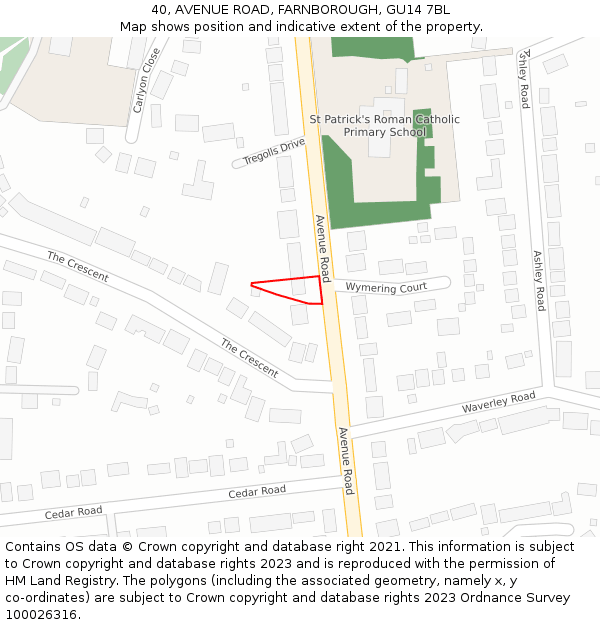 40, AVENUE ROAD, FARNBOROUGH, GU14 7BL: Location map and indicative extent of plot