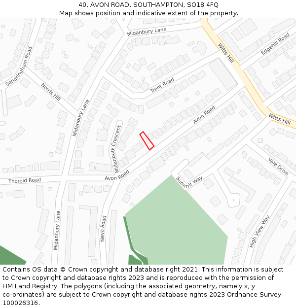 40, AVON ROAD, SOUTHAMPTON, SO18 4FQ: Location map and indicative extent of plot