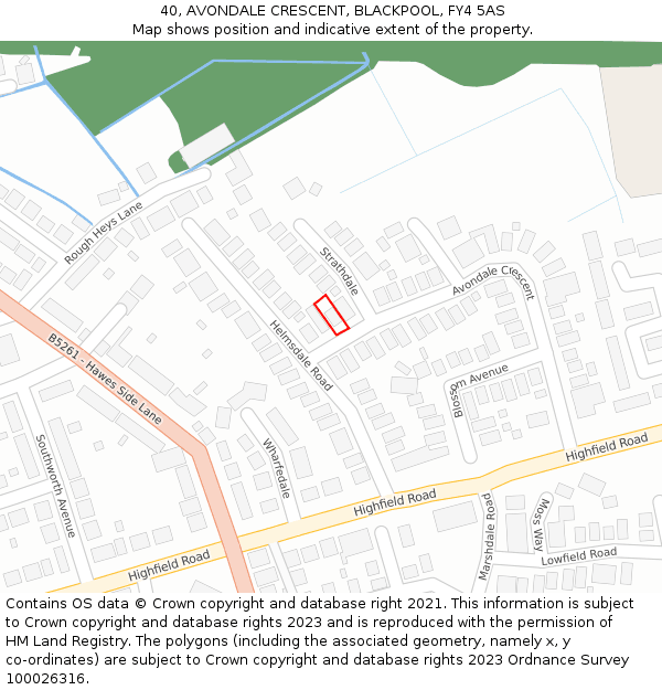 40, AVONDALE CRESCENT, BLACKPOOL, FY4 5AS: Location map and indicative extent of plot