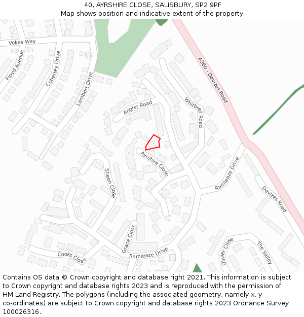 40, AYRSHIRE CLOSE, SALISBURY, SP2 9PF: Location map and indicative extent of plot