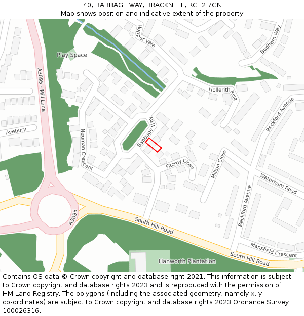 40, BABBAGE WAY, BRACKNELL, RG12 7GN: Location map and indicative extent of plot