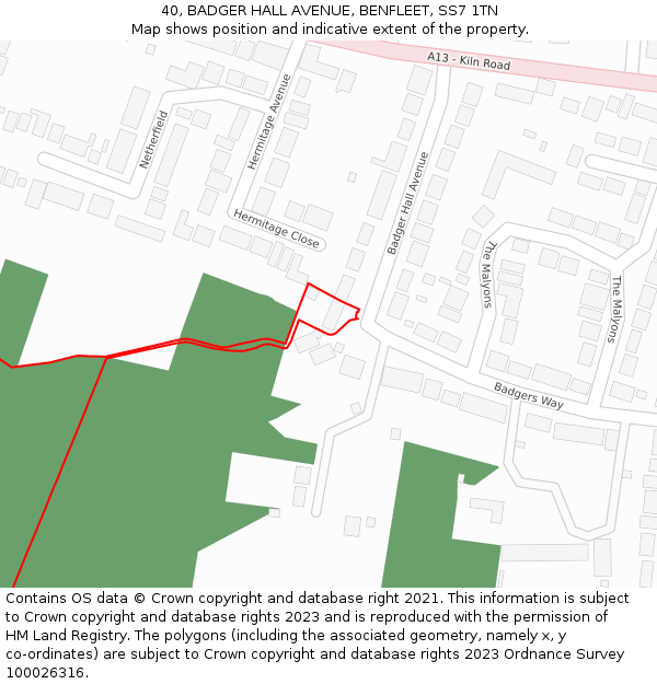 40, BADGER HALL AVENUE, BENFLEET, SS7 1TN: Location map and indicative extent of plot
