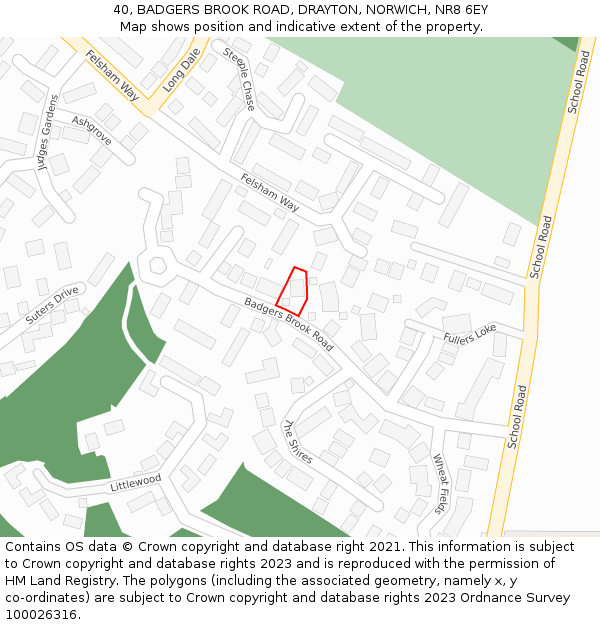 40, BADGERS BROOK ROAD, DRAYTON, NORWICH, NR8 6EY: Location map and indicative extent of plot