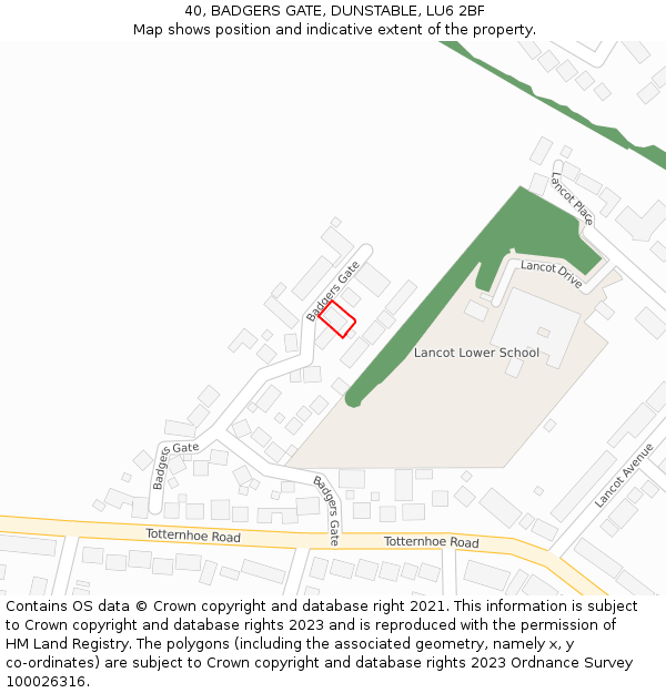 40, BADGERS GATE, DUNSTABLE, LU6 2BF: Location map and indicative extent of plot
