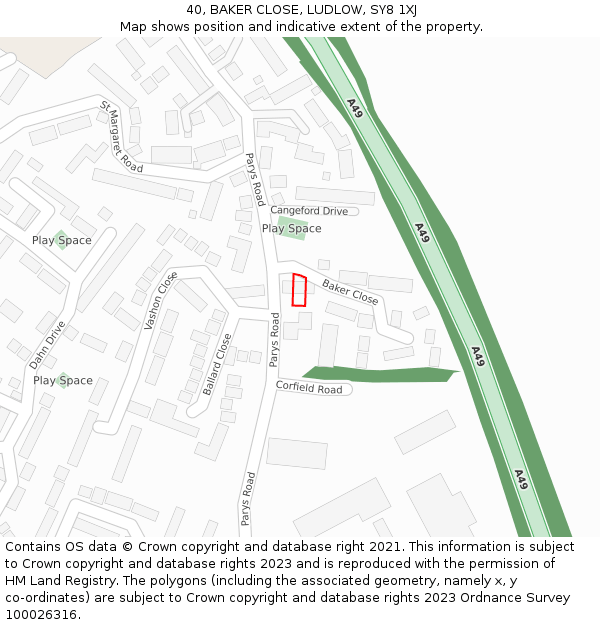 40, BAKER CLOSE, LUDLOW, SY8 1XJ: Location map and indicative extent of plot