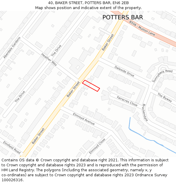 40, BAKER STREET, POTTERS BAR, EN6 2EB: Location map and indicative extent of plot