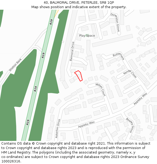 40, BALMORAL DRIVE, PETERLEE, SR8 1QP: Location map and indicative extent of plot